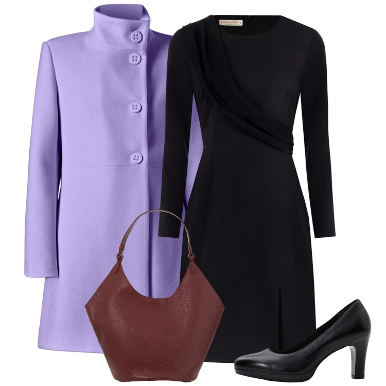 Outfit donna - Evento formale. Stile Chic per Tutti i giorni. Abbinamento con décolleté, borse a spalla, vestiti a tubino, cappotti.