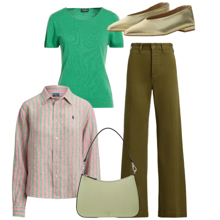 Outfit donna - Aria di primavera. Stile Bon Ton per Tutti i giorni. Abbinamento con pullovers, ballerine, camicie, borse a spalla, pantaloni.