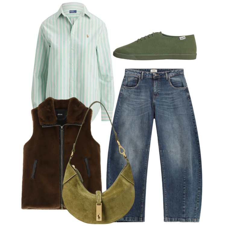 Outfit donna - I ballons con la camicia. Stile Bon Ton per Tutti i giorni. Abbinamento con jeans, gilet, camicie, borse a spalla, sneakers.