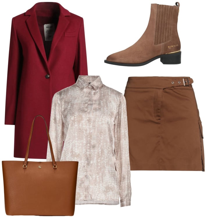 Outfit donna - Total bon ton. Stile Bon Ton per Ufficio. Abbinamento con minigonne, cappotti, stivaletti chelsea, camicie, borse tote.