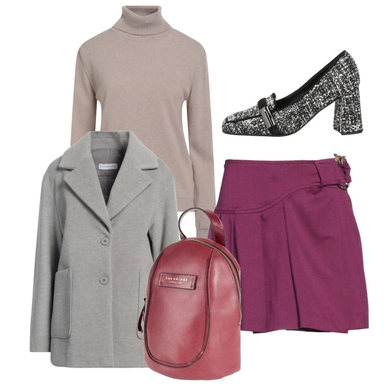 Outfit donna - Mocassini sale e pepe. Stile Bon Ton per Ufficio. Abbinamento con zaini, maglieria, cappotti, minigonne, mocassini.