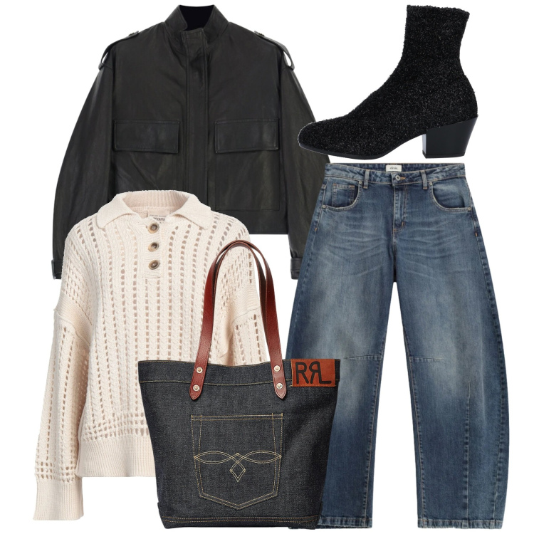 Outfit donna - Trendy chic. Stile Casual chic per Tutti i giorni. Abbinamento con stivaletti, pullovers, giacche, jeans, borse tote.