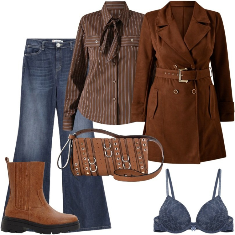 Outfit donna - I jeans più versatili. Stile Casual per Tutti i giorni. Abbinamento con stivaletti chelsea, reggiseni push-up, jeans a zampa, camicie, trench, borse a spalla.