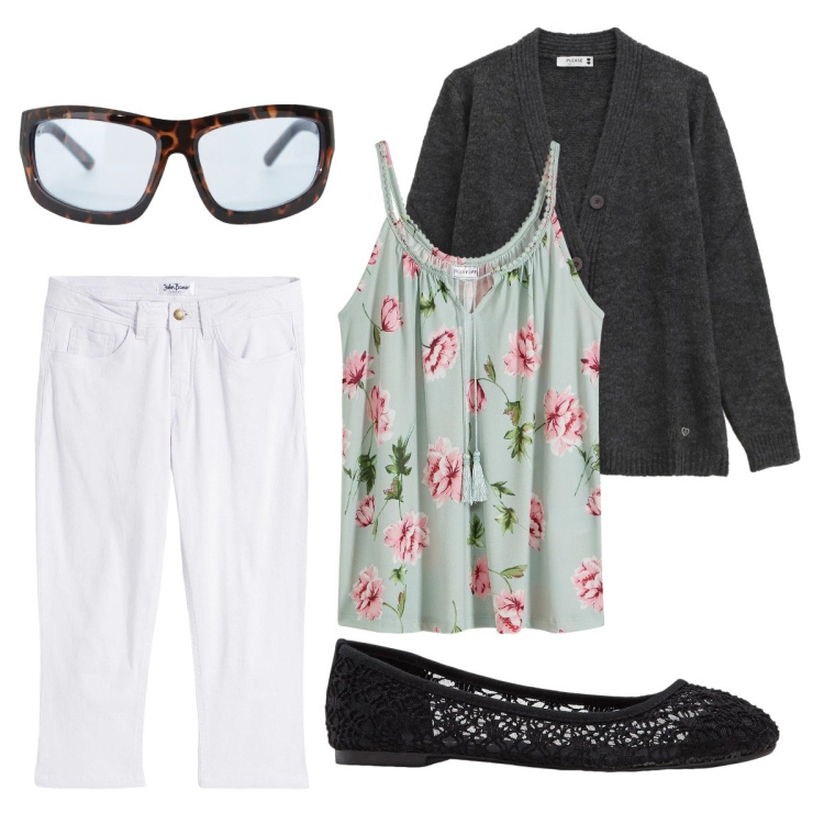 Outfit donna - Siamo ancora in inverno ?!. Stile Bon Ton per Tutti i giorni. Abbinamento con top, ballerine, jeans slim fit, occhiali da sole, cardigans.