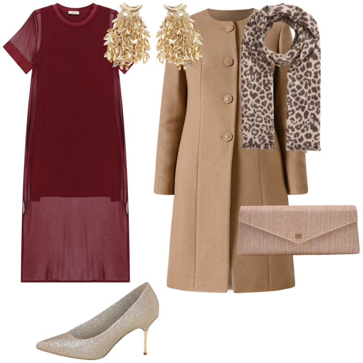 Outfit donna - Love. per Serata fuori. Abbinamento con sciarpe, vestiti midi/longuette, orecchini, pochette, cappotti, décolleté.