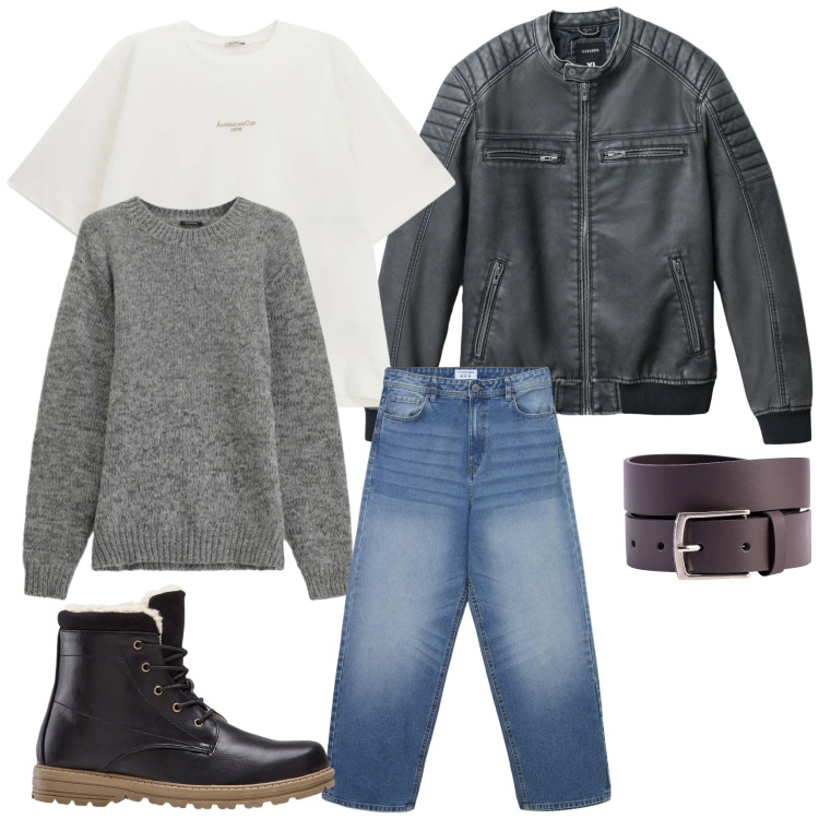 Outfit uomo - Semplicità e Carattere per l\'Inverno. Stile Urban per Tutti i giorni. Abbinamento con stivali e stivaletti, maglieria, t-shirt, jeans, giacche, cinture.