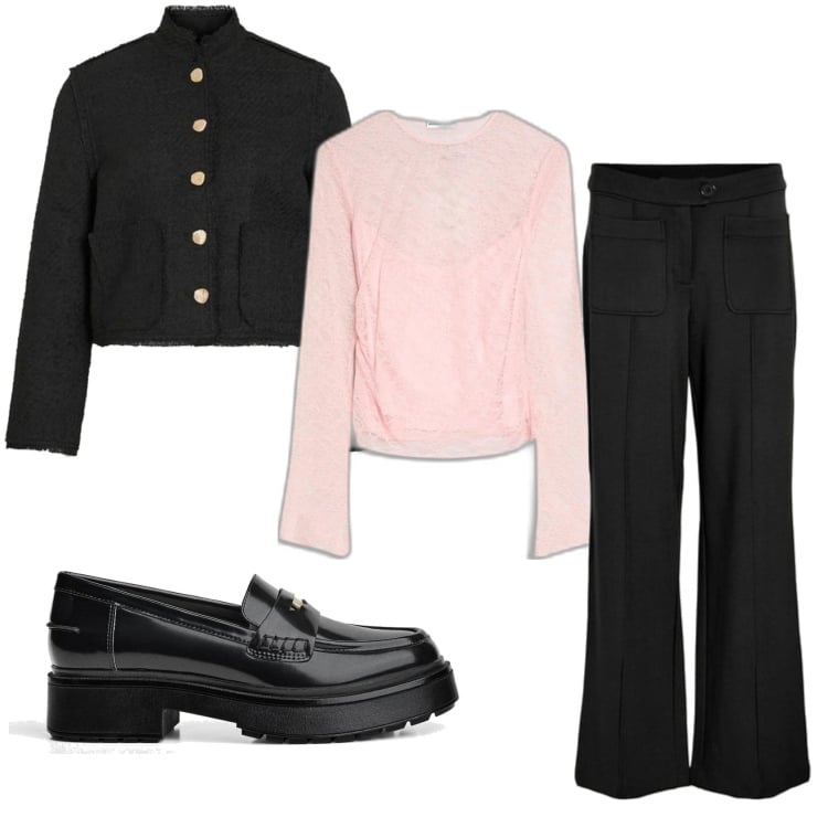 Outfit mujer - Mannish #139. Estilo Mannish para Todos los días. Combinación con camiseta, mocasines, pantalones, blazers.