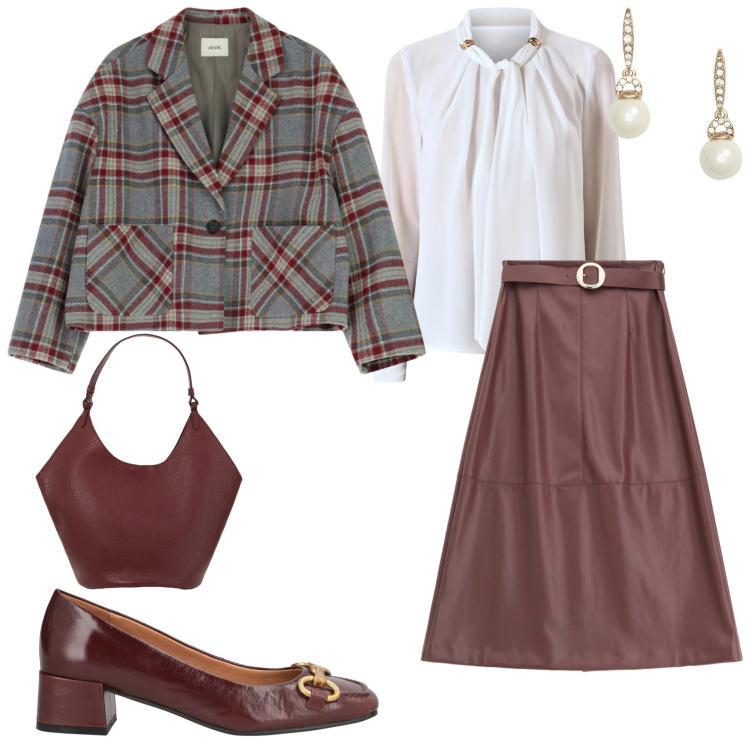 Outfit donna - Total look #2340010. Stile Casual chic per Tutti i giorni. Abbinamento con décolleté, gonne lunghe, borse a spalla, blazer, bluse, orecchini.