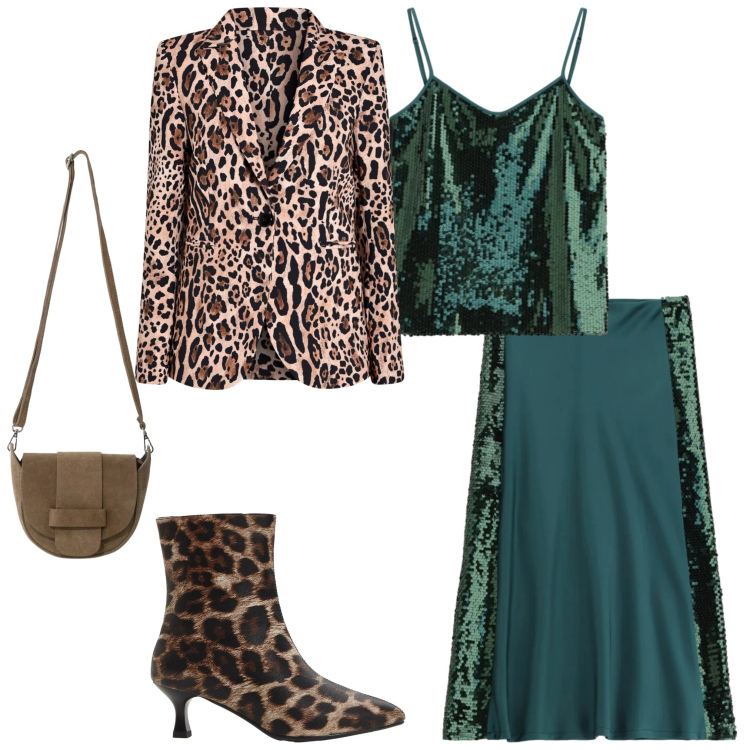 Outfit donna - Total look #2340014. Stile Casual chic per Cerimonia. Abbinamento con stivaletti, borse a tracolla, gonne lunghe, top, blazer.