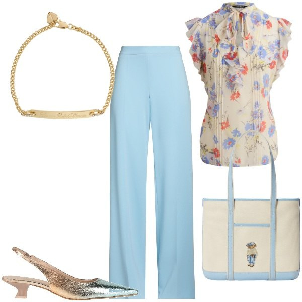 Outfit donna - Un tocco di luce d’inverno - Focus Donna. Stile Romantica per Tutti i giorni. Abbinamento con décolleté, pantaloni, camicie, borse tote, braccialetti.