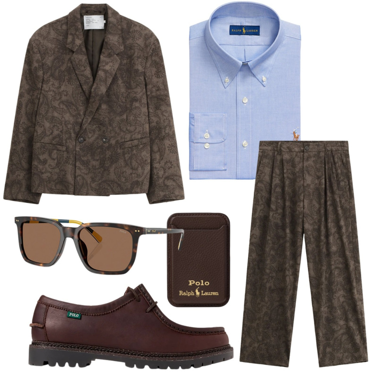 Outfit uomo - La camicia classica. Stile Trendy per Ufficio. Abbinamento con pantaloni, giacche, camicie, occhiali da sole, scarpe stringate, portafogli.