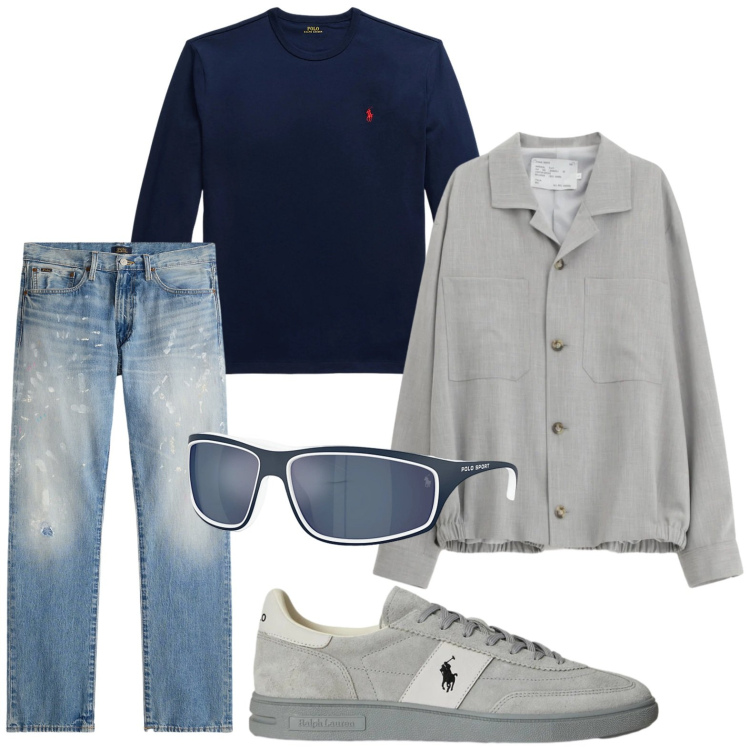 Outfit uomo - I jeans delavé. Stile Casual per Tutti i giorni. Abbinamento con cappotti, jeans dritti, t-shirt, sneakers, occhiali da sole.