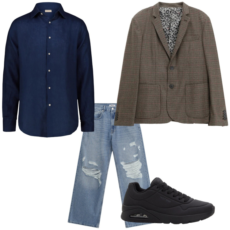 Outfit uomo - I jeans strappati. Stile Casual per Tutti i giorni. Abbinamento con sneakers, giacche, jeans strappati, camicie.