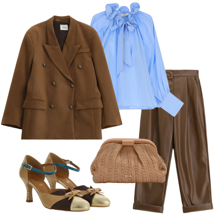 Outfit donna - Love Is in the air. Stile Casual chic per Serata fuori. Abbinamento con blazer, pantaloni, décolleté, camicie, pochette.