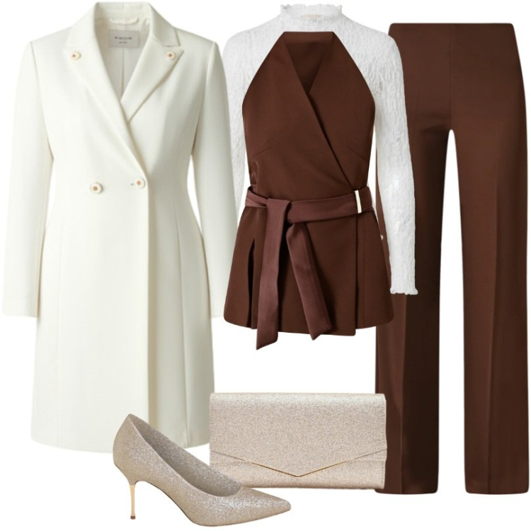 Outfit donna - valorizza con stile i look da occasione. Stile Chic per Serata fuori. Abbinamento con gilet, pantaloni a palazzo, décolleté, bluse, cappotti, clutch.