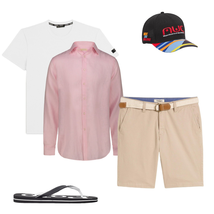 Outfit uomo - Summer Breeze. Stile Urban per Tutti i giorni. Abbinamento con bermuda, cappelli, t-shirt, sandali, camicie.