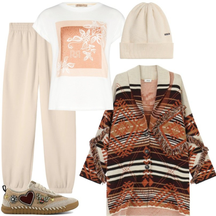 Outfit donna - Total look #2340102. Stile Etnico per Tutti i giorni. Abbinamento con pantaloni, cappotti, berretti, t-shirt, sneakers.