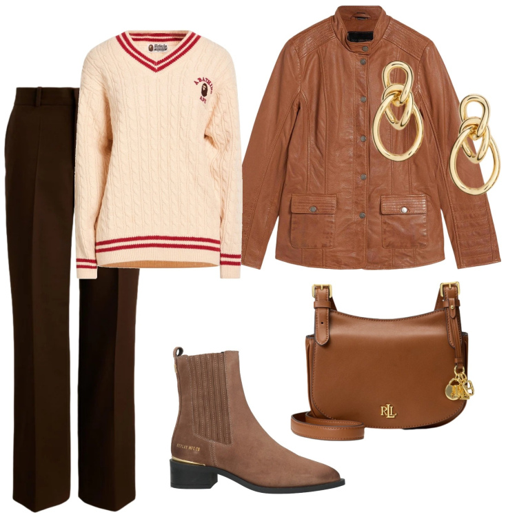 Outfit donna - Luce d\'inverno. per Scuola/Università. Abbinamento con blazer, pullovers, stivaletti chelsea, orecchini, pantaloni, borse a tracolla.