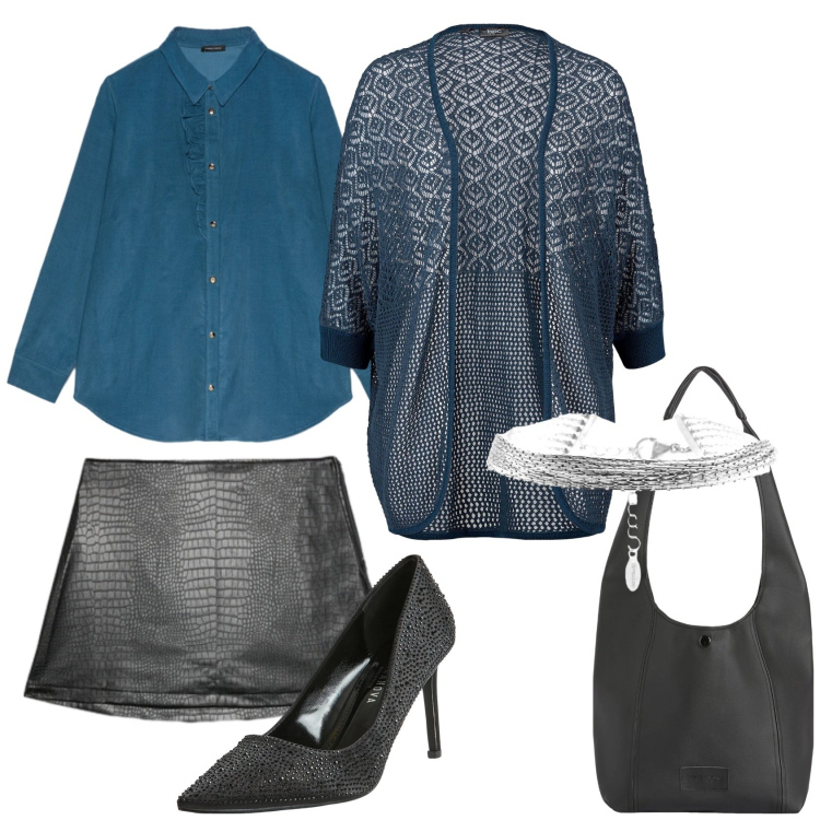 Outfit donna - Total look #2340117. Stile Chic per Serata fuori. Abbinamento con cardigans, décolleté, borse a spalla, braccialetti, camicie, minigonne.