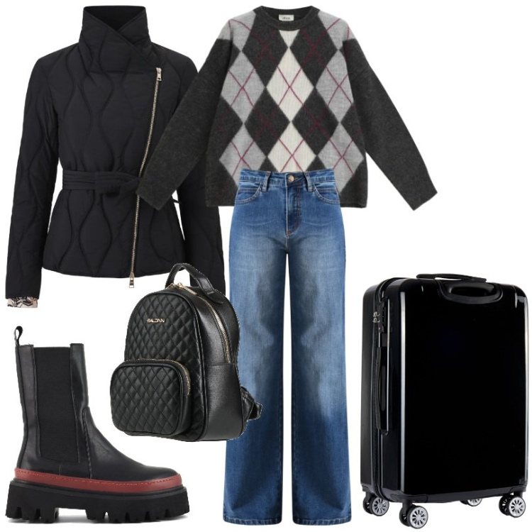 Outfit donna - Outfit salvavita partenza a marzo. Stile Casual per Tutti i giorni. Abbinamento con zaini, maglieria, jeans, piumini, valigie, stivaletti chelsea.