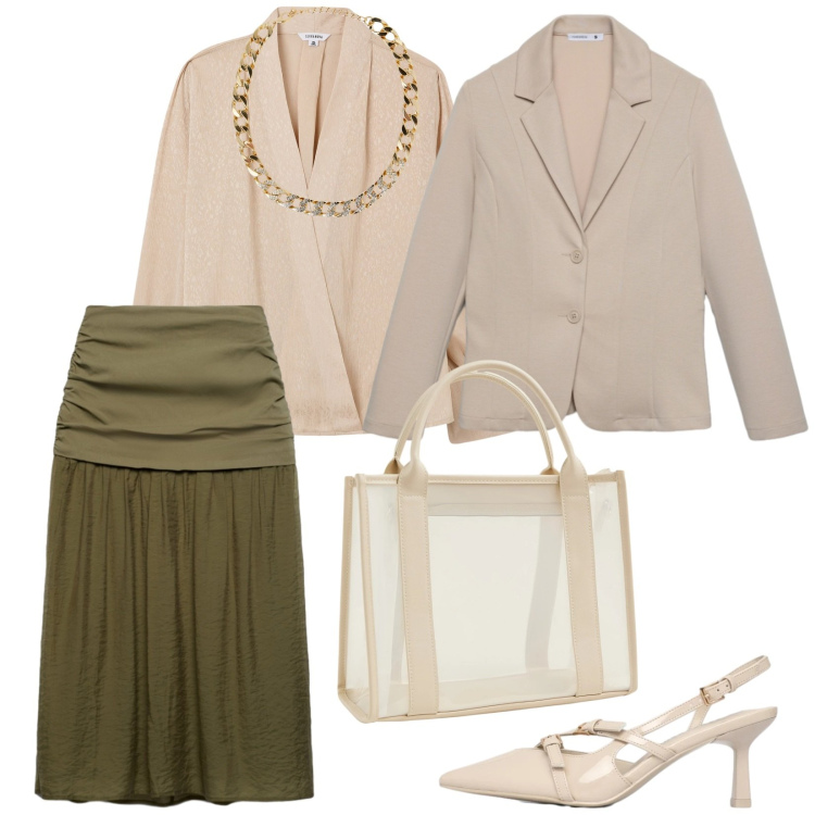 Outfit donna - Terranova new. per Tutti i giorni. Abbinamento con gonne longuette, décolleté, bluse, borse tote, collane, blazer.