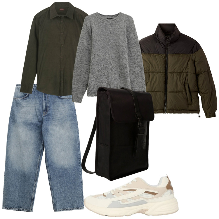 Outfit uomo - Urban. per Ufficio. Abbinamento con jeans, borse sportive, maglieria, bomber, sneakers, camicie.