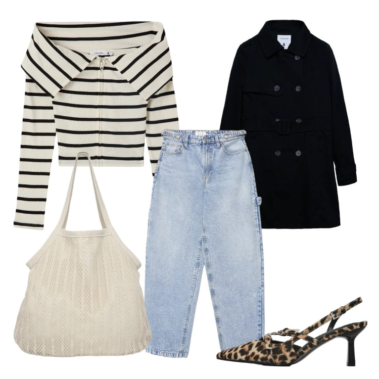 Outfit donna - Jeans must have. Stile Urban per Tutti i giorni. Abbinamento con trench, cardigans, jeans, décolleté, shopping bag.