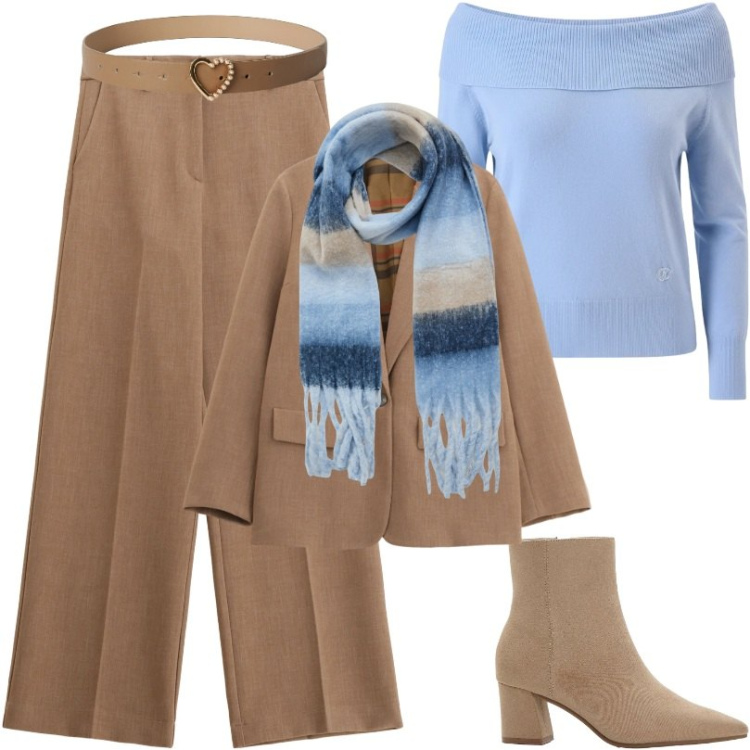 Outfit donna - Tailleur tabacco please. Stile Casual chic per Ufficio. Abbinamento con stivaletti, sciarpe, cinture, pantaloni, blazer, pullovers.