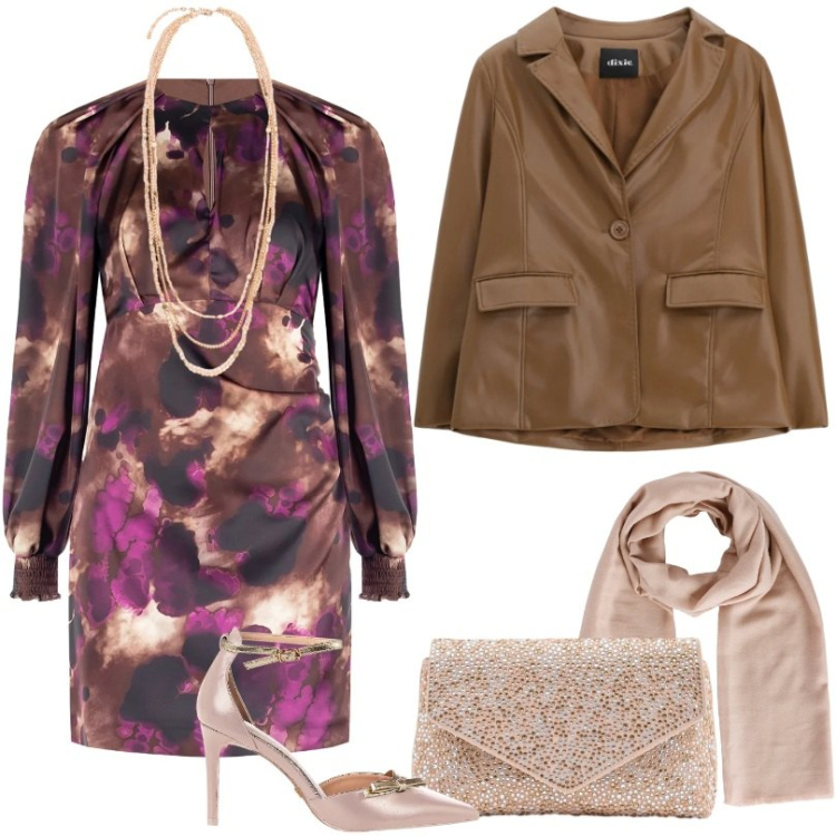 Outfit donna - Total look #2340164. Stile Glamour per Serata fuori. Abbinamento con blazer, foulard, décolleté, vestiti corti, pochette, collane.