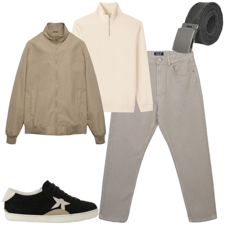 Outfit uomo - Febbraio. Stile Casual per Tutti i giorni. Abbinamento con sneakers, cinture, jeans, felpe, bomber.