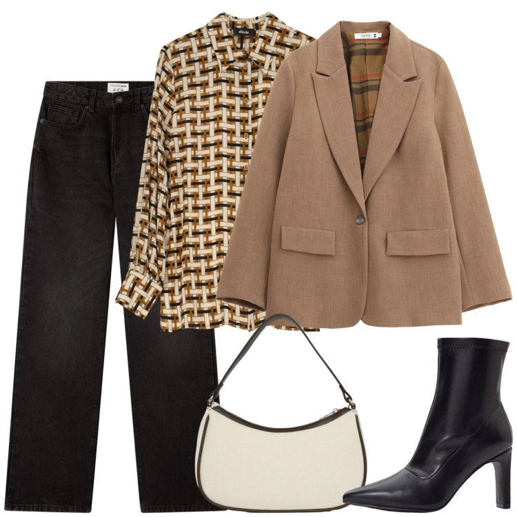 Outfit donna - Jeans in ufficio @laura. Stile Casual per Ufficio. Abbinamento con stivaletti, camicie, jeans dritti, borse a tracolla, blazer.