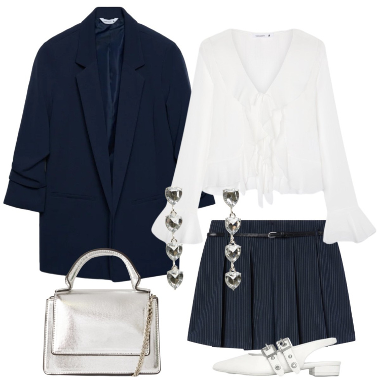 Outfit donna - Total look #2340209. Stile Preppy per Tutti i giorni. Abbinamento con bluse, borse a tracolla, ballerine, blazer, minigonne, orecchini.