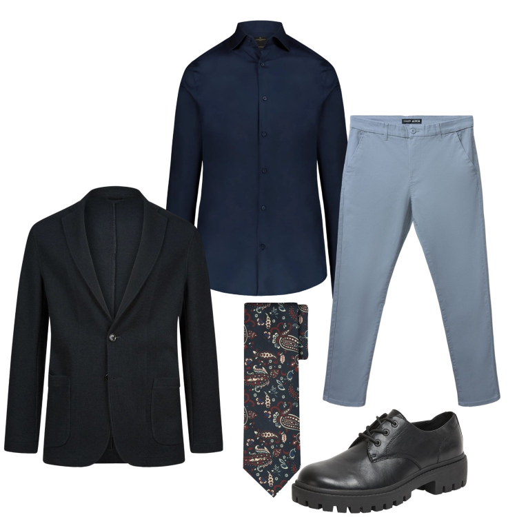 Outfit uomo - Navy Elegance. Stile Urban per Tutti i giorni. Abbinamento con scarpe stringate, pantaloni chino, camicie, giacche, cravatte.