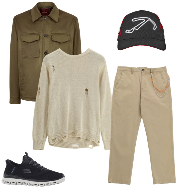 Outfit uomo - Urban Explorer. Stile Urban per Tutti i giorni. Abbinamento con sneakers, maglieria, pantaloni, cappelli con visiera, giacche.