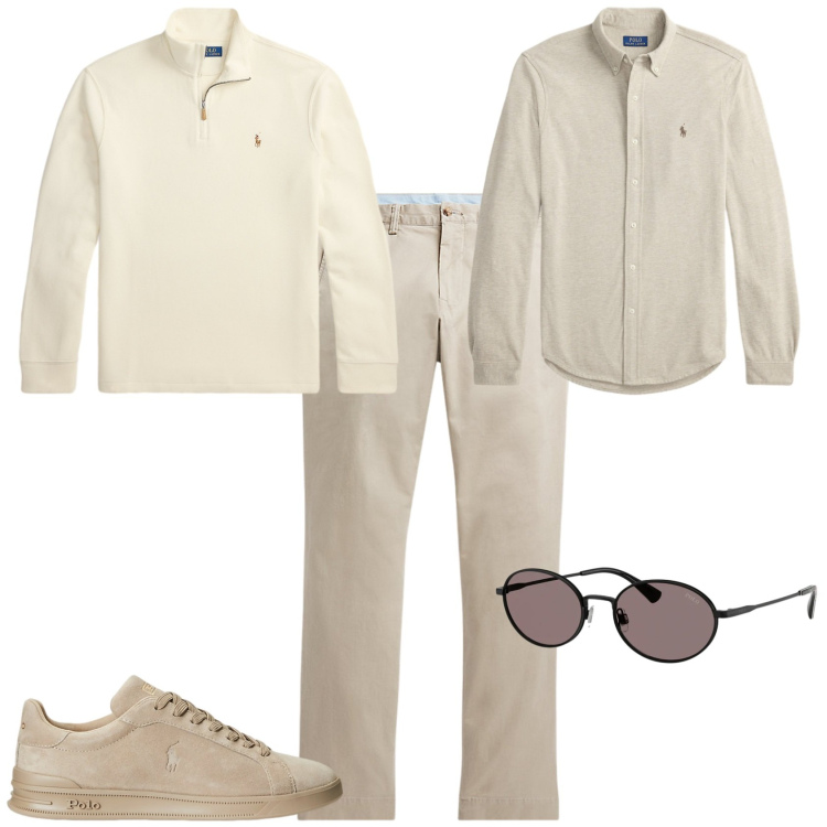 Outfit uomo - Trendy ufficio tempo libero. Stile Trendy per Tutti i giorni. Abbinamento con sneakers, pantaloni, pullovers, occhiali da sole, camicie.