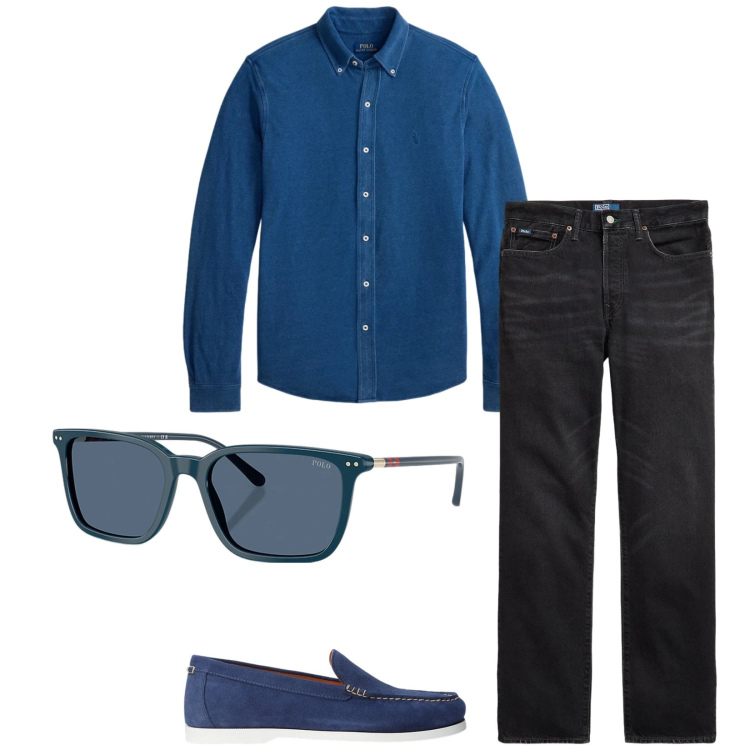 Outfit uomo - Total look #2340240. Stile Urban per Tutti i giorni. Abbinamento con occhiali da sole, jeans dritti, camicie, scarpe stringate.
