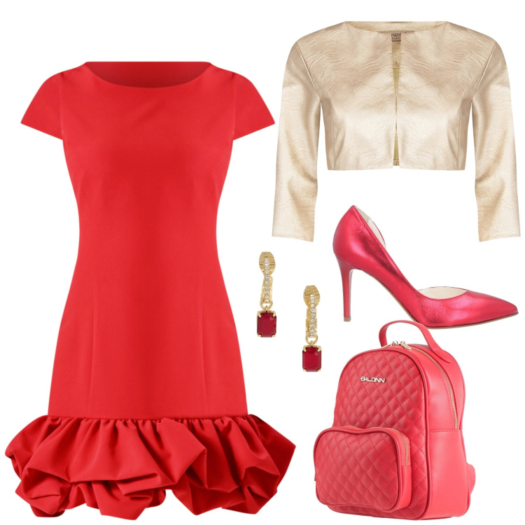 Outfit donna - Happy San Valentine Day. Stile Sexy per Serata fuori. look ideale per Petite. Abbinamento con décolleté, zaini, bolero, vestiti, orecchini.