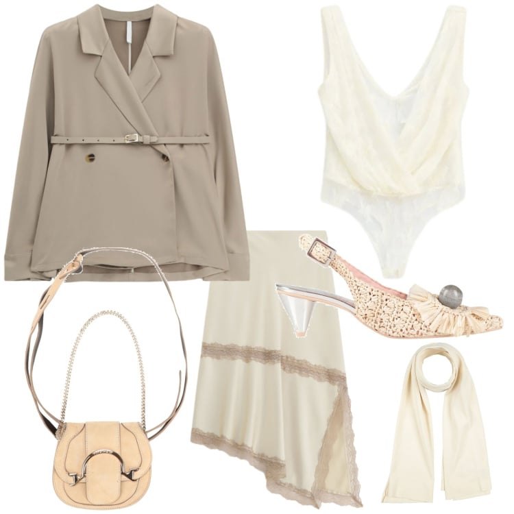 Outfit donna - Romantic, but make it Glam. Stile Glamour per Tutti i giorni. Abbinamento con décolleté, marsupi, sciarpe, gonne longuette, blazer, top.