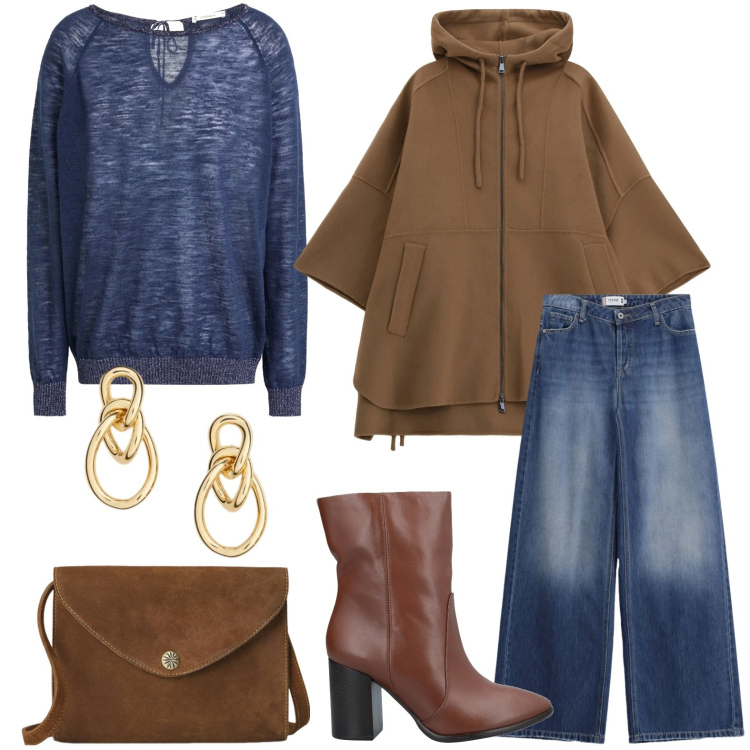 Outfit donna - La borsa raffinata. Stile Minimal per Tutti i giorni. Abbinamento con pullovers, stivaletti, cappotti, jeans, borse a tracolla, orecchini.