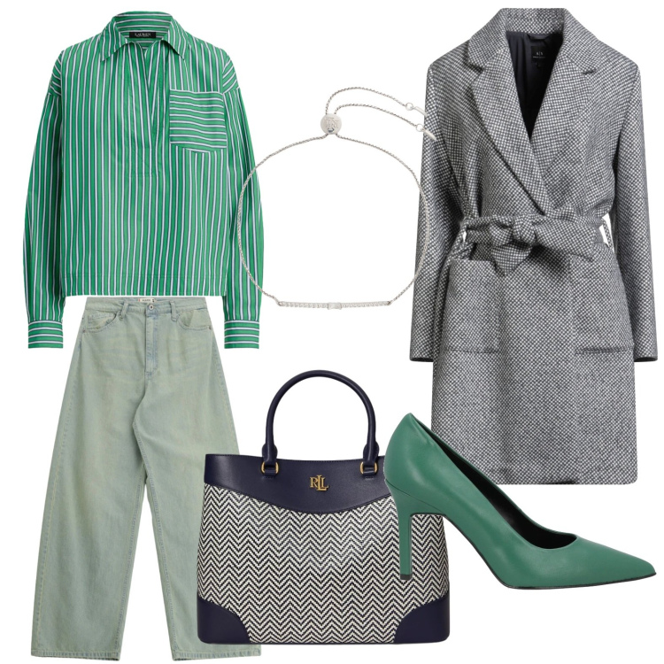 Outfit donna - I jeans pastello. Stile Glamour per Tutti i giorni. Abbinamento con décolleté, cappotti, jeans, camicie, braccialetti, borse a mano.