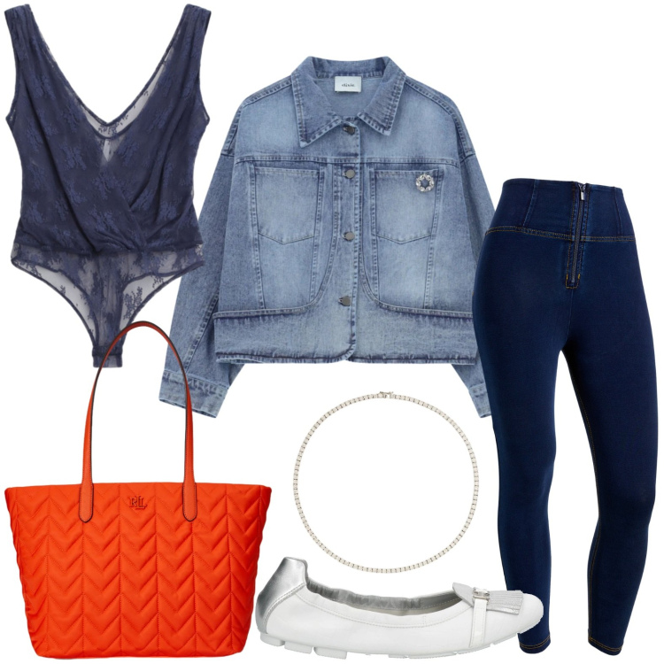 Outfit donna - Il body perfetto. Stile Casual per Tutti i giorni. Abbinamento con mocassini, top, blazer, jeggings, collane, borse tote.