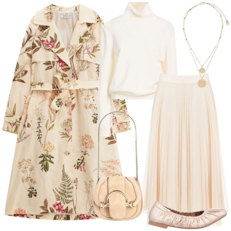 Outfit donna - Total look #2340312. Stile Romantica per Tutti i giorni. Abbinamento con marsupi, maglieria, ballerine, trench, gonne longuette, ciondoli.