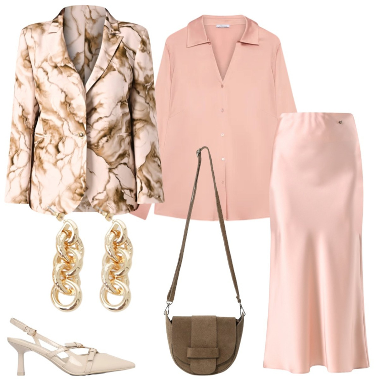 Outfit donna - Total look #2340314. Stile Chic per Tutti i giorni. Abbinamento con décolleté, gonne, blazer, orecchini, borse a tracolla, camicie.