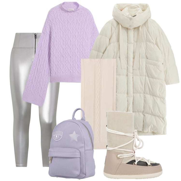 Outfit donna - Settimana bianca @antonellal. Stile Casual per Tutti i giorni. Abbinamento con stivali da neve, zaini, maglieria, pantaloni skinny, sciarpe, piumini.