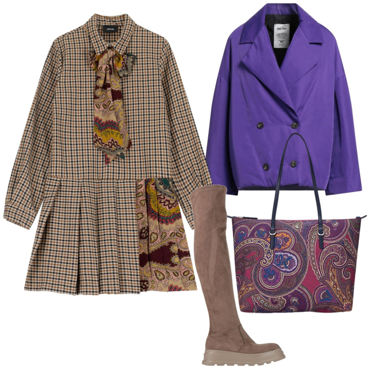 Outfit donna - Look. Stile Casual chic Abbinamento con stivali sopra il ginocchio, caban, vestiti, borse tote.