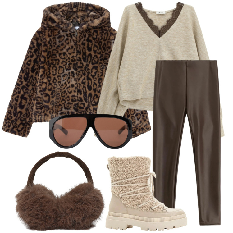 Outfit donna - Settimana bianca @antonellal. Stile Sporty chic per Tutti i giorni. Abbinamento con stivali da neve, ecopellicce, cappelli, occhiali da sole, pantaloni skinny, pullovers.