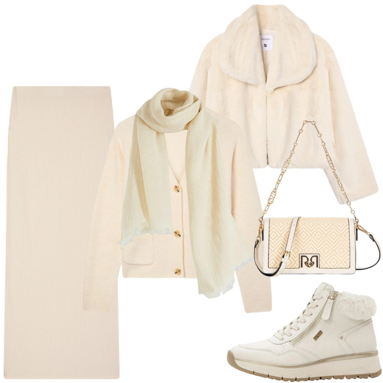 Outfit donna - Total look #2340353. Stile Minimal per Tutti i giorni. Abbinamento con sciarpe, sneakers, cardigans, ecopellicce, gonne lunghe, borse a tracolla.