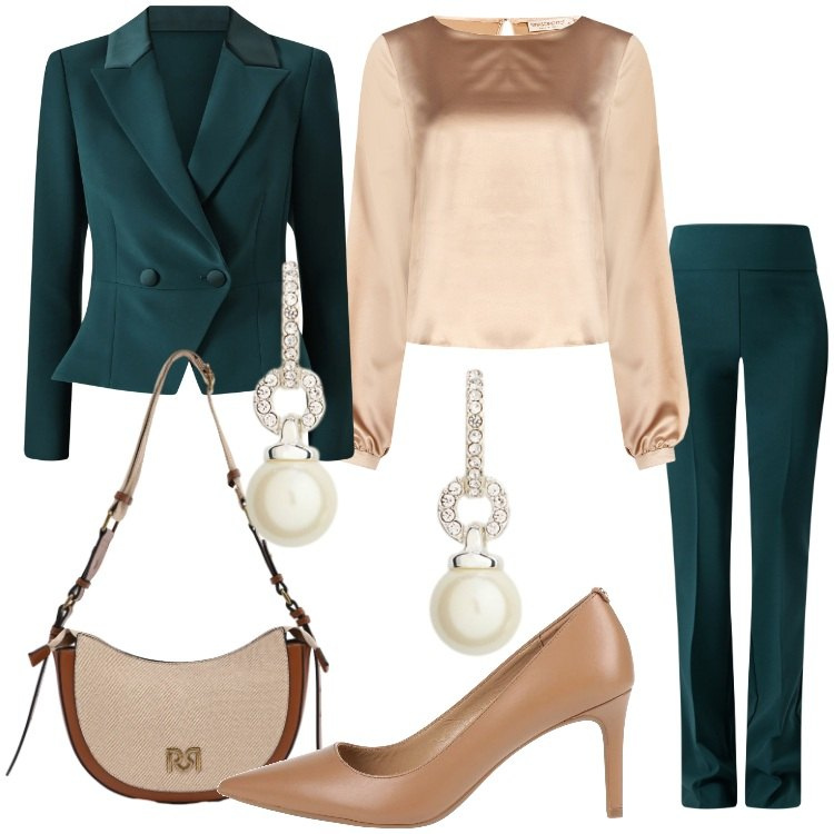 Outfit donna - Raso lucente Curvy Style. Stile Chic per Serata fuori. Abbinamento con décolleté, bluse, borse a tracolla, pantaloni, blazer, orecchini.