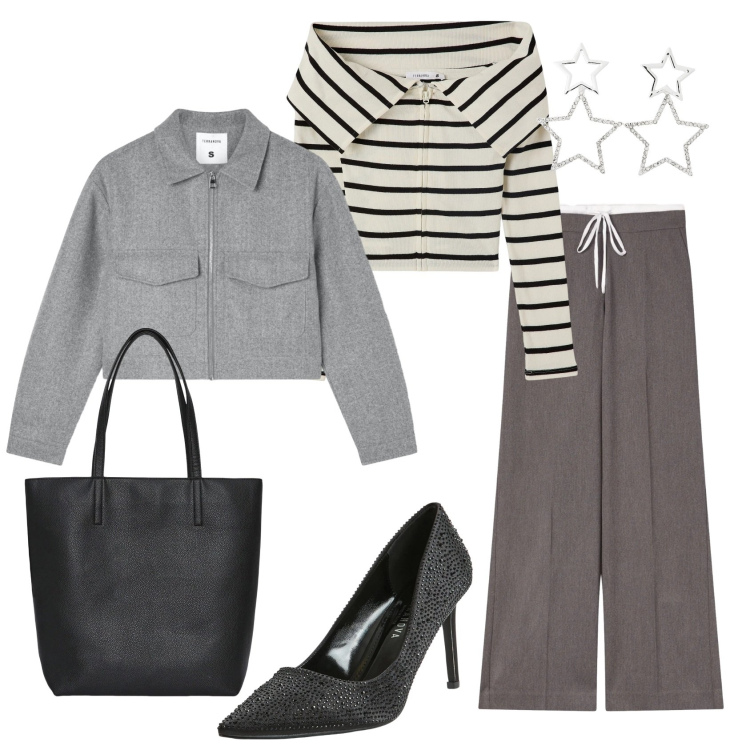 Outfit donna - Total look #2340361. Stile Casual chic per Ufficio. Abbinamento con cardigans, blazer, décolleté, borse tote, pantaloni, orecchini.