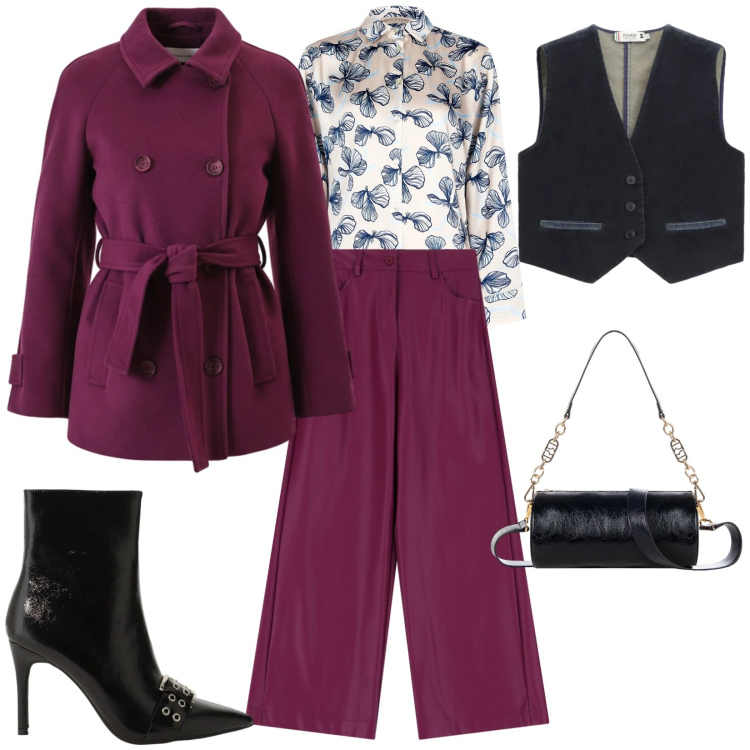 Outfit donna - Dettagli che contano. Stile Casual per Tutti i giorni. Abbinamento con stivaletti, pantaloni a palazzo, gilet, camicie, borse a mano, caban.
